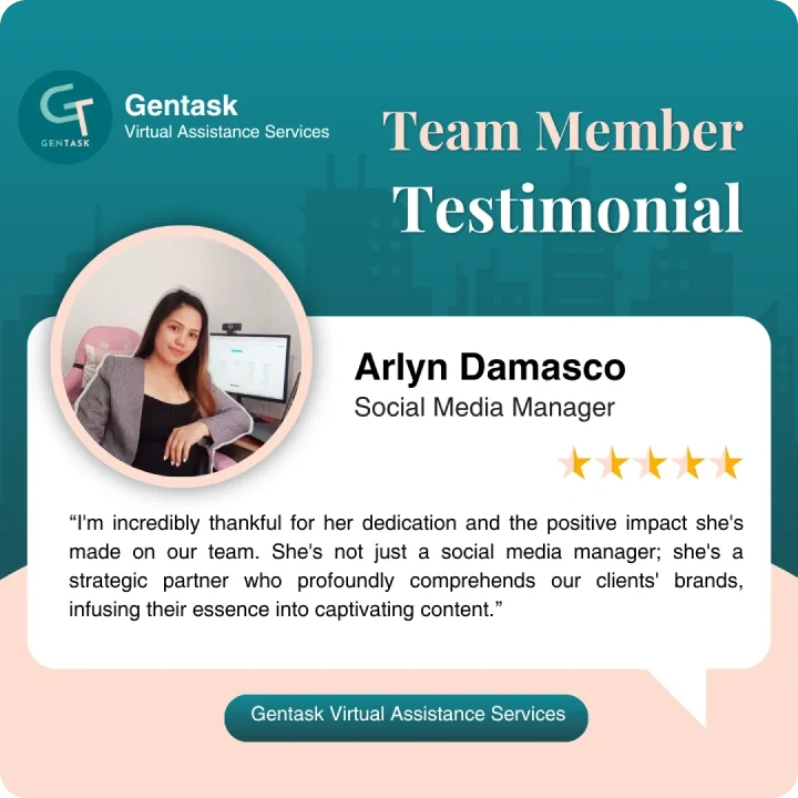 Testimonial from Arlyn Damasco, Social Media Manager at Gentask